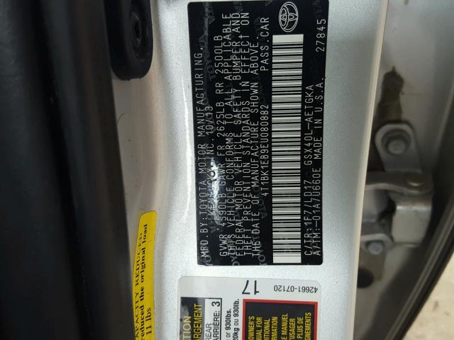 4T1BK1EB9EU080882 - 2014 TOYOTA AVALON BAS Silber Foto 10