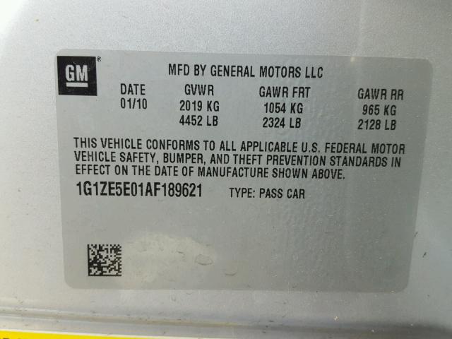 1G1ZE5E01AF189621 - 2010 CHEVROLET MALIBU LTZ 银色 照片 10