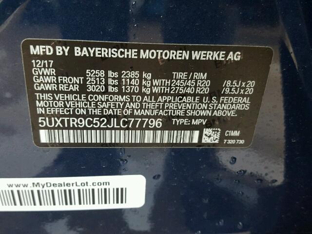 5UXTR9C52JLC77796 - 2018 BMW X3 XDRIVEM BLUE photo 10