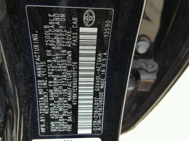 4T1BK1EB8GU197176 - 2016 TOYOTA AVALON XLE BLACK photo 10