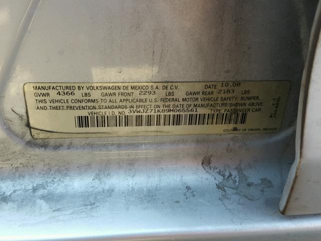 3VWJZ71K89M065561 - 2009 VOLKSWAGEN JETTA S SILVER photo 10