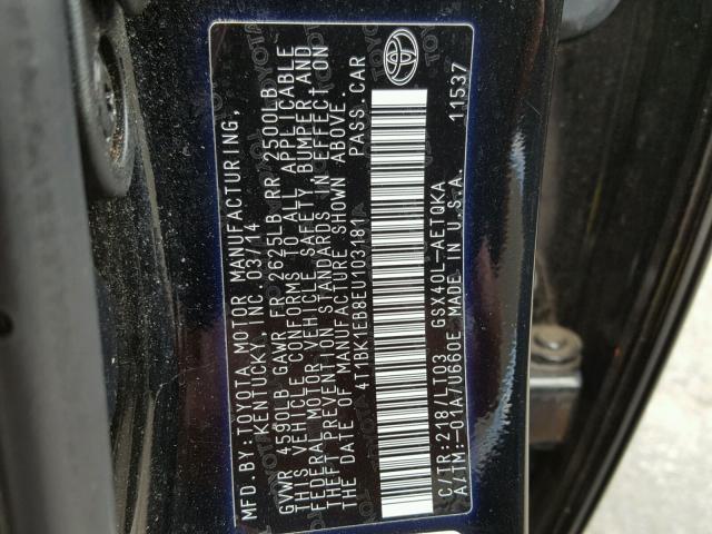 4T1BK1EB8EU103181 - 2014 TOYOTA AVALON BAS BLACK photo 10