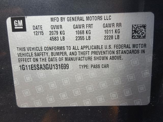 1G11E5SA3GU131699 - 2016 CHEVROLET MALIBU LIM 灰色 照片 10