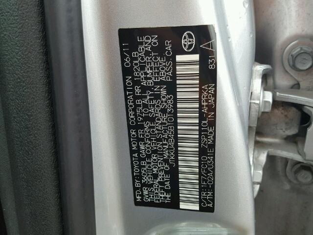 JTKKU4B45B1013983 - 2011 TOYOTA SCION XD SILVER photo 10