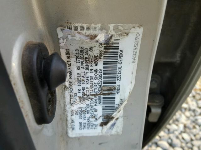 1NXBR32E04Z209919 - 2004 TOYOTA COROLLA CE SILVER photo 10