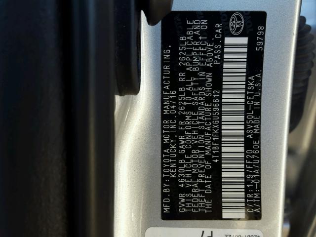 4T1BF1FKXGU596612 - 2016 TOYOTA CAMRY LE ვერცხლისფერი ფოტო 10