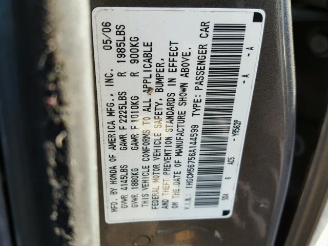 1HGCM56756A144599 - 2006 HONDA ACCORD EX CHARCOAL photo 10