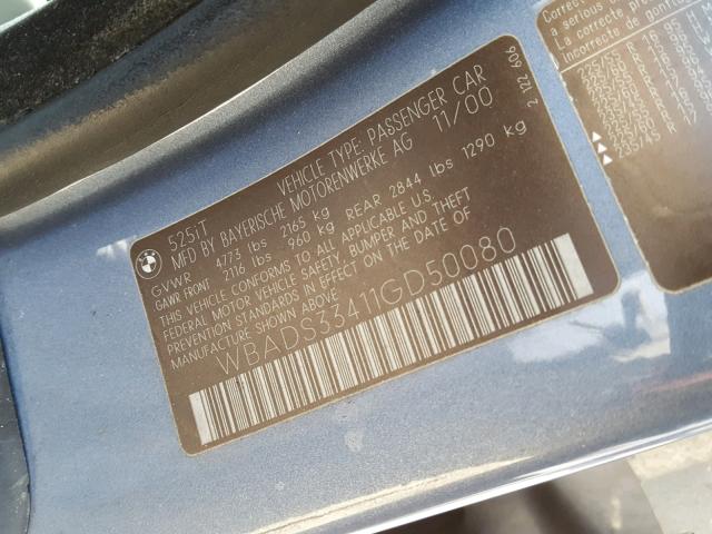 WBADS33411GD50080 - 2001 BMW 525 IT BLUE photo 10