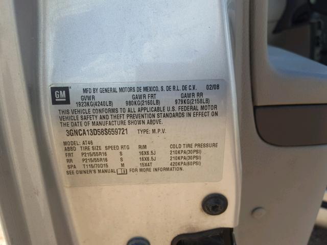 3GNCA13D58S659721 - 2008 CHEVROLET HHR LS ვერცხლისფერი ფოტო 10