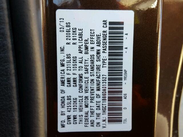 1HGCT1B86DA013527 - 2013 HONDA ACCORD EXL Qəhvəyi foto 10