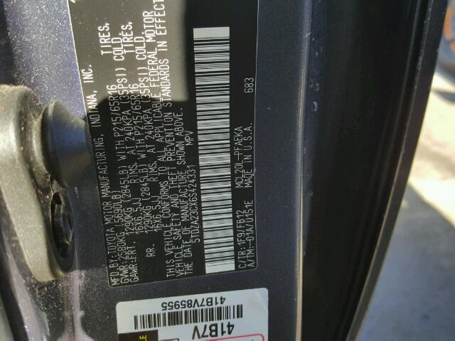 5TDZA23CX6S424331 - 2006 TOYOTA SIENNA GRAY photo 10