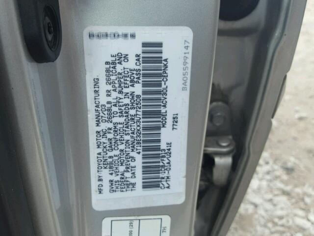 4T1BE32KX3U772508 - 2003 TOYOTA CAMRY LE 银色 照片 10