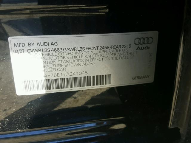 WAUAF78E17A241045 - 2007 AUDI A4 2 BLACK photo 10