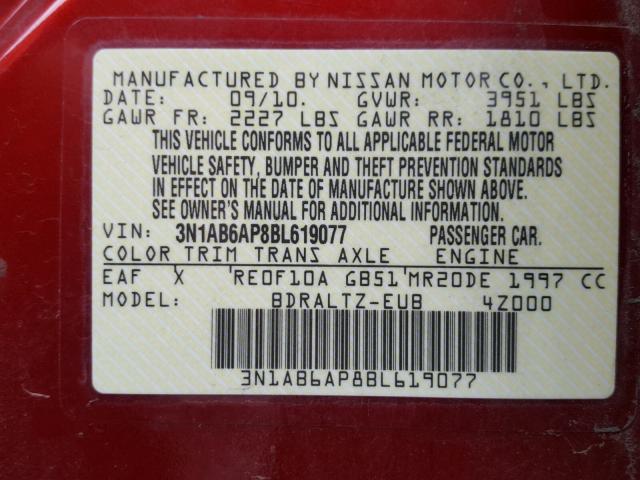 3N1AB6AP8BL619077 - 2011 NISSAN SENTRA 2.0 RED photo 10