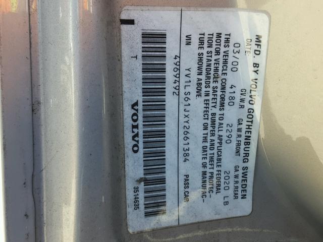 YV1LS61JXY2661384 - 2000 VOLVO S70 BASE SILVER photo 10