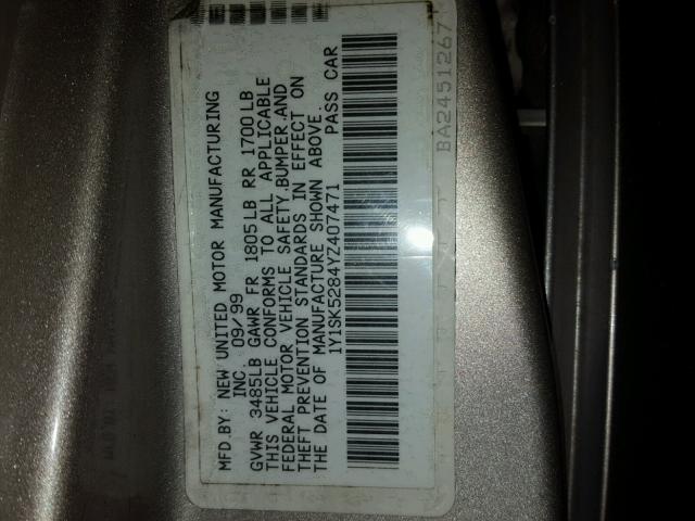 1Y1SK5284YZ407471 - 2000 CHEVROLET GEO PRIZM 金色 照片 10