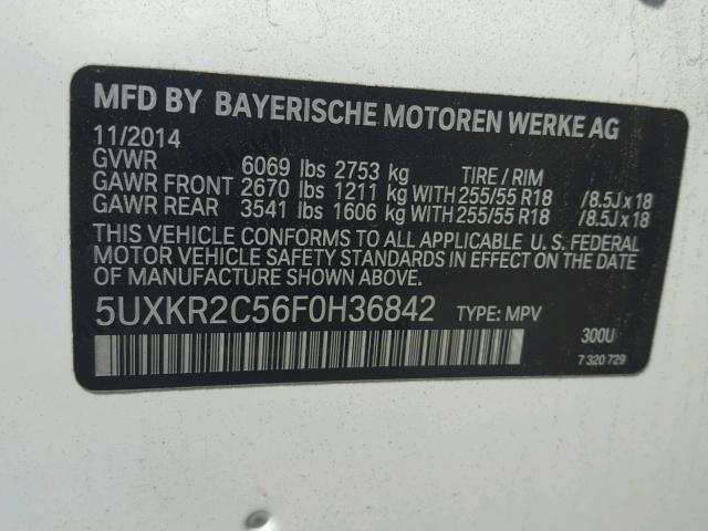 5UXKR2C56F0H36842 - 2015 BMW X5 SDRIVE3 WHITE photo 10