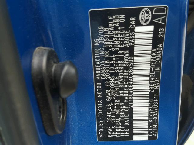 2T1BU4EE4AC267500 - 2010 TOYOTA COROLLA BA BLUE photo 10