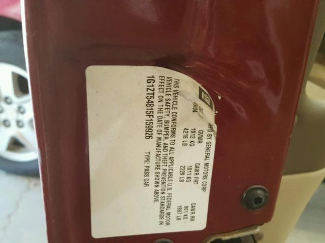 1G1ZT54815F159926 - 2005 CHEVROLET MALIBU LS MAROON photo 10