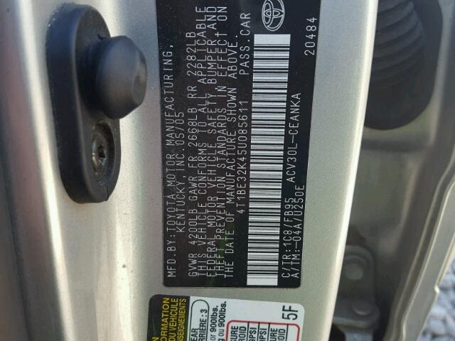 4T1BE32K45U085611 - 2005 TOYOTA CAMRY LE SILVER photo 10