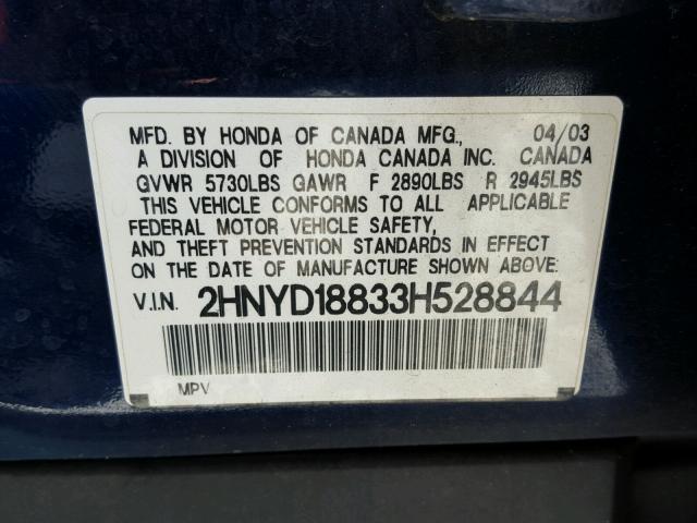 2HNYD18833H528844 - 2003 ACURA MDX TOURIN BLUE photo 10