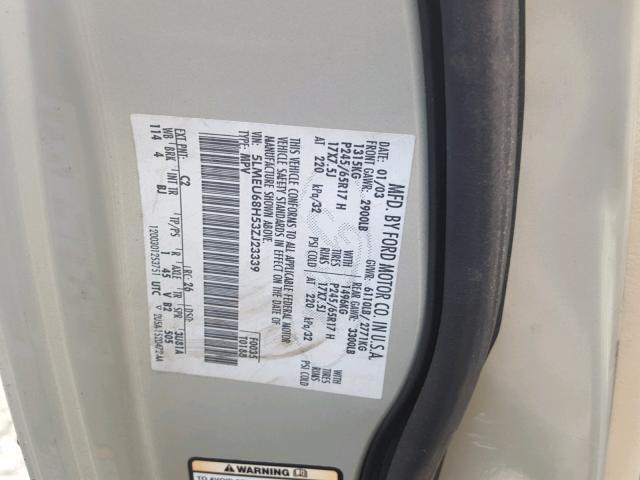 5LMEU68H53ZJ23339 - 2003 LINCOLN AVIATOR SILVER photo 10