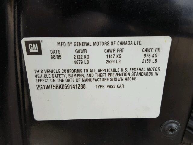 2G1WT58K069141288 - 2006 CHEVROLET IMPALA LT BLACK photo 10