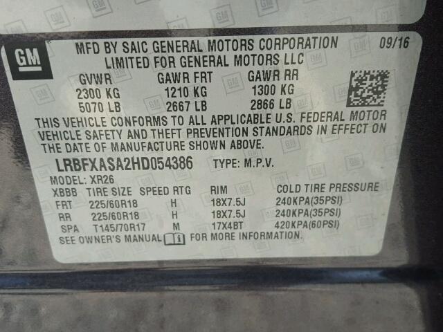 LRBFXASA2HD054386 - 2017 BUICK ENVISION P CHARCOAL photo 10