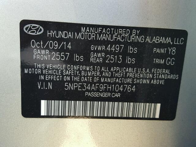 5NPE34AF9FH104764 - 2015 HYUNDAI SONATA SPO SILVER photo 10