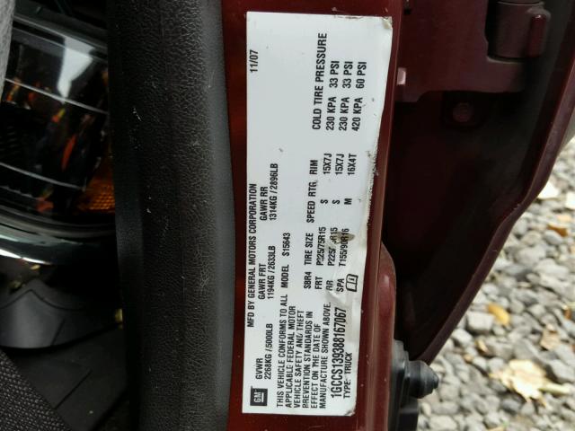 1GCCS139388167067 - 2008 CHEVROLET COLORADO RED photo 10