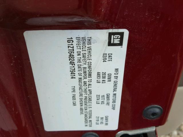 1G1ZT64824F179414 - 2004 CHEVROLET MALIBU MAX ბურგუნდია ფოტო 10