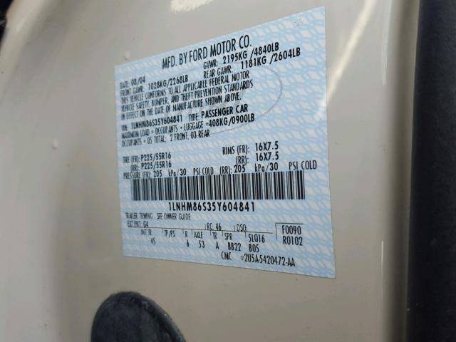 1LNHM86S35Y604841 - 2005 LINCOLN LS 白色 照片 10