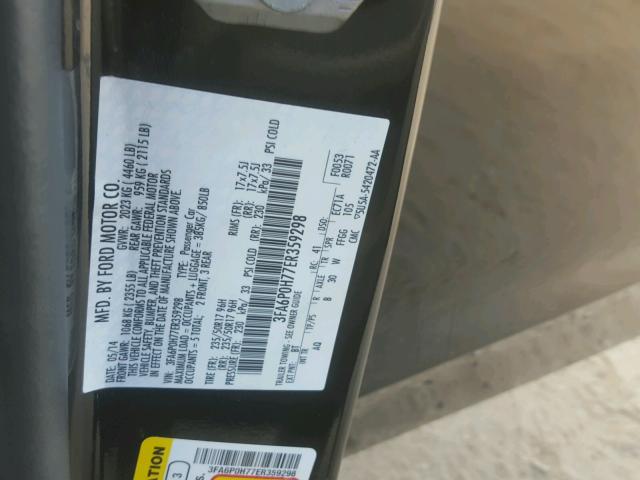 3FA6P0H77ER359298 - 2014 FORD FUSION SE CHARCOAL photo 10