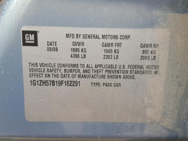 1G1ZH57B19F162291 - 2009 CHEVROLET MALIBU 1LT BLUE photo 10