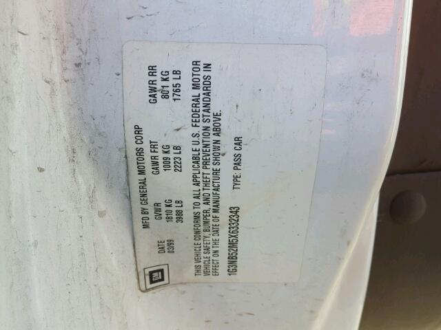1G3NB52M5X6332343 - 1999 OLDSMOBILE CUTLASS GL WHITE photo 10