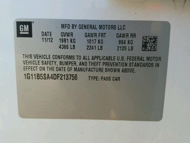 1G11B5SA4DF213756 - 2013 CHEVROLET MALIBU LS WHITE photo 10