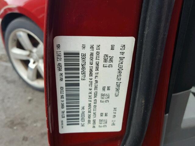 2B3KA73W46H287718 - 2006 DODGE CHARGER SR BURGUNDY photo 10