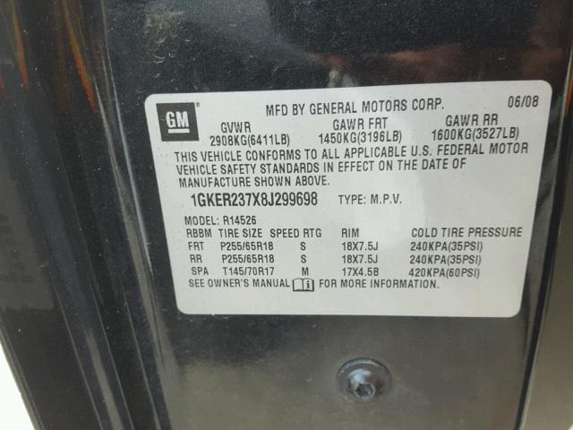 1GKER237X8J299698 - 2008 GMC ACADIA SLT Qara foto 10