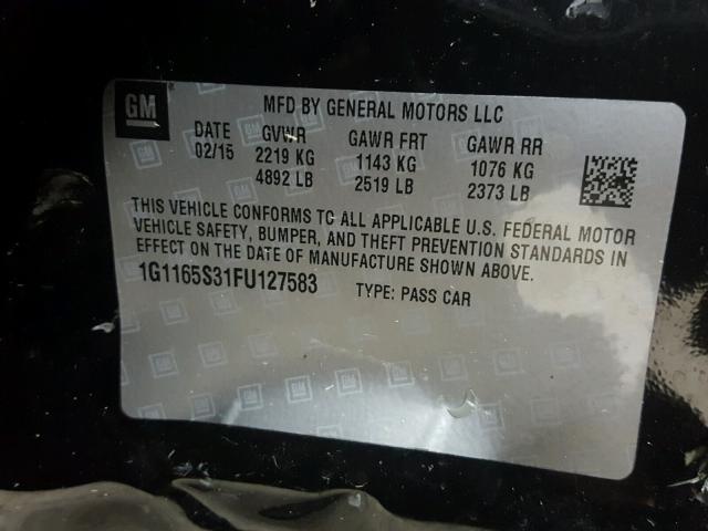 1G1165S31FU127583 - 2015 CHEVROLET IMPALA LTZ BLACK photo 10