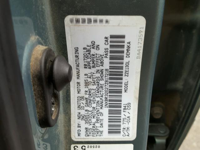 1NXBR32E27Z817218 - 2007 TOYOTA COROLLA BLUE photo 10