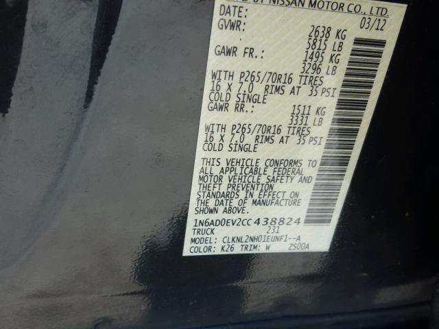 1N6AD0EV2CC438824 - 2012 NISSAN FRONTIER GRAY photo 10