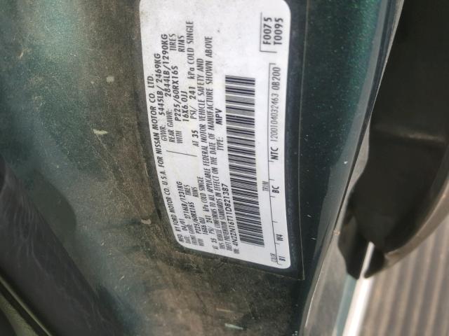 4N2ZN16T11D821387 - 2001 NISSAN QUEST SE GREEN photo 10