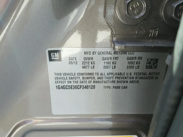 1G4GC5E36CF348128 - 2012 BUICK LACROSSE GOLD photo 10