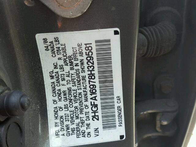 2HGFA16978H329581 - 2008 HONDA CIVIC EXL 灰色 照片 10