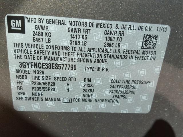 3GYFNCE38ES577790 - 2014 CADILLAC SRX PERFOR 棕色 照片 10