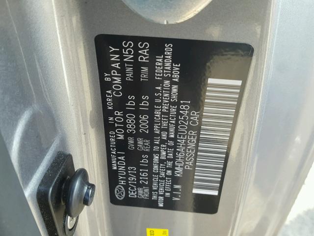 KMHDH6AH4EU025481 - 2014 HYUNDAI ELANTRA CO SILVER photo 10