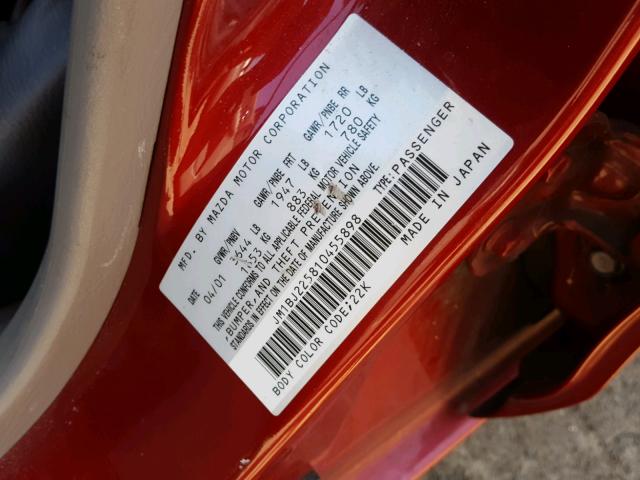 JM1BJ225810455898 - 2001 MAZDA PROTEGE LX RED photo 10