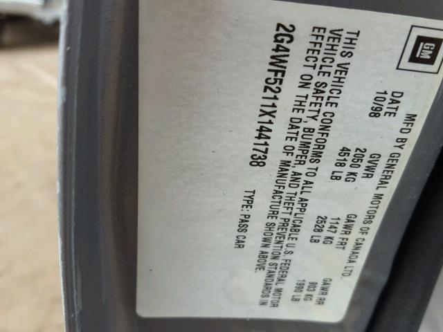 2G4WF5211X1441738 - 1999 BUICK REGAL GS SILVER photo 10