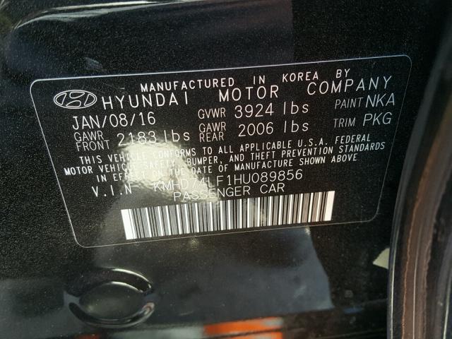 KMHD74LF1HU089856 - 2017 HYUNDAI ELANTRA SE BLACK photo 10