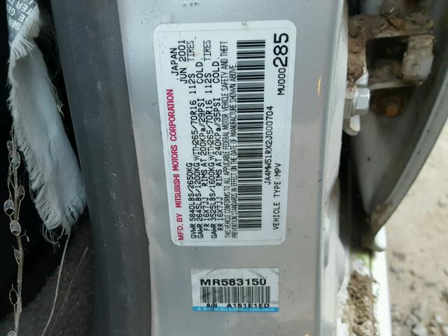 JA4MW51RX2J000704 - 2002 MITSUBISHI MONTERO SILVER photo 10